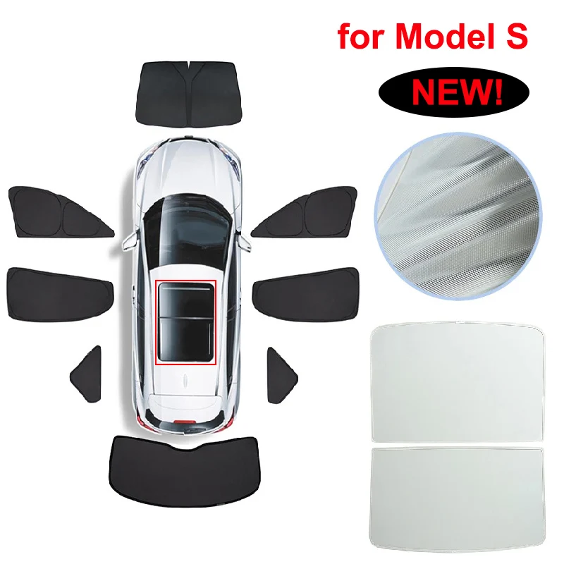 Parasol de techo de cristal MS para Tesla Model S 2025, parasol de privacidad para ventana lateral, parabrisas delantero y trasero, tragaluz, sombreado de techo solar ciego