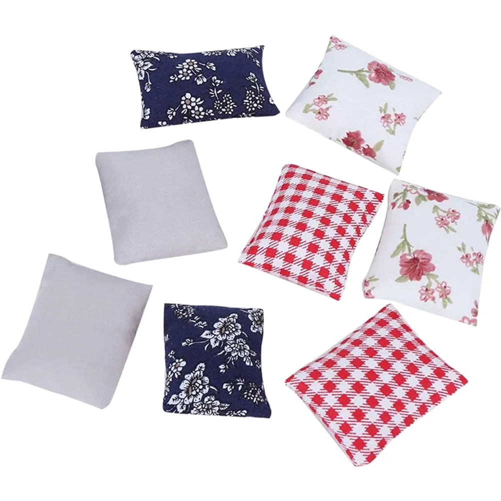 8 Pcs Adorable Mini House Decor DIY Accessory Home Accessories Desktop Wear-resistant Fake Pillow Cloth Tabletop Theow Pillows