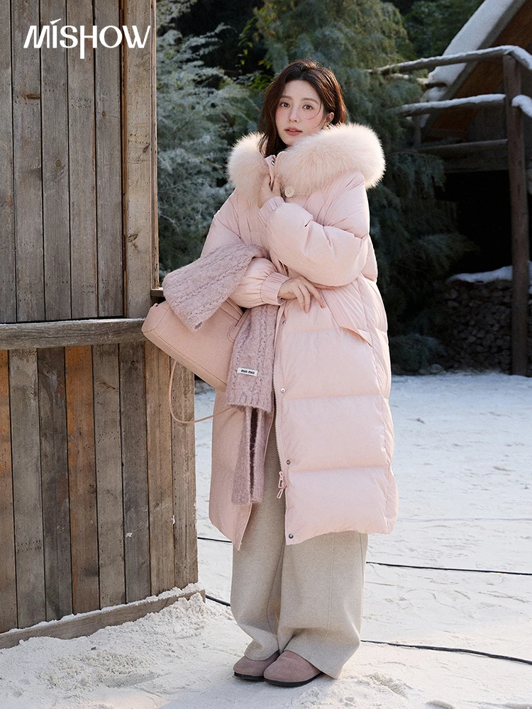 MISHOW Dames Lange Donsjassen 2025 Winter Vos Bontkraag 90% Witte Eendendons Donsjack Warme Jas Grote Zakken MXD112Y0070