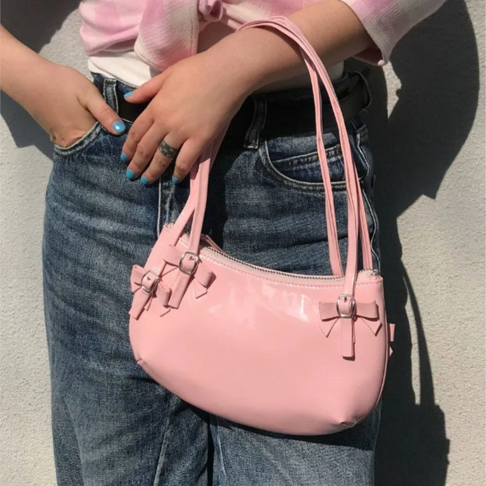 JIAERDI Sweet Cute Pink Handbag Women New Harajuku Bow Chic Y2k Bags Purse Ladies Fairycore Aesthetic Underarm Bag Bolso Mujer