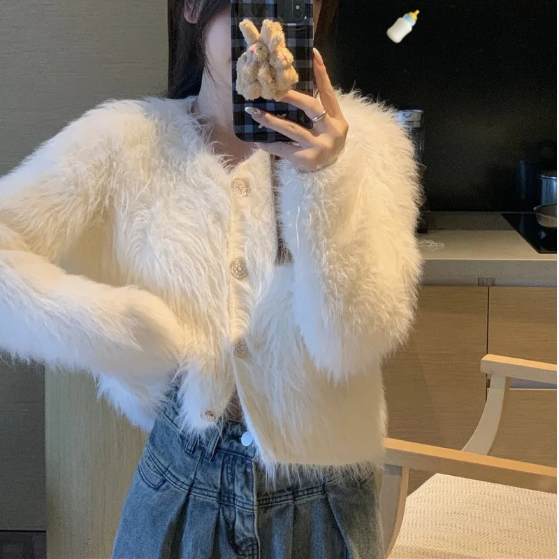 2025 婦人服 V ネック セーター イミテーション ファー トップ 冬 新作 1116