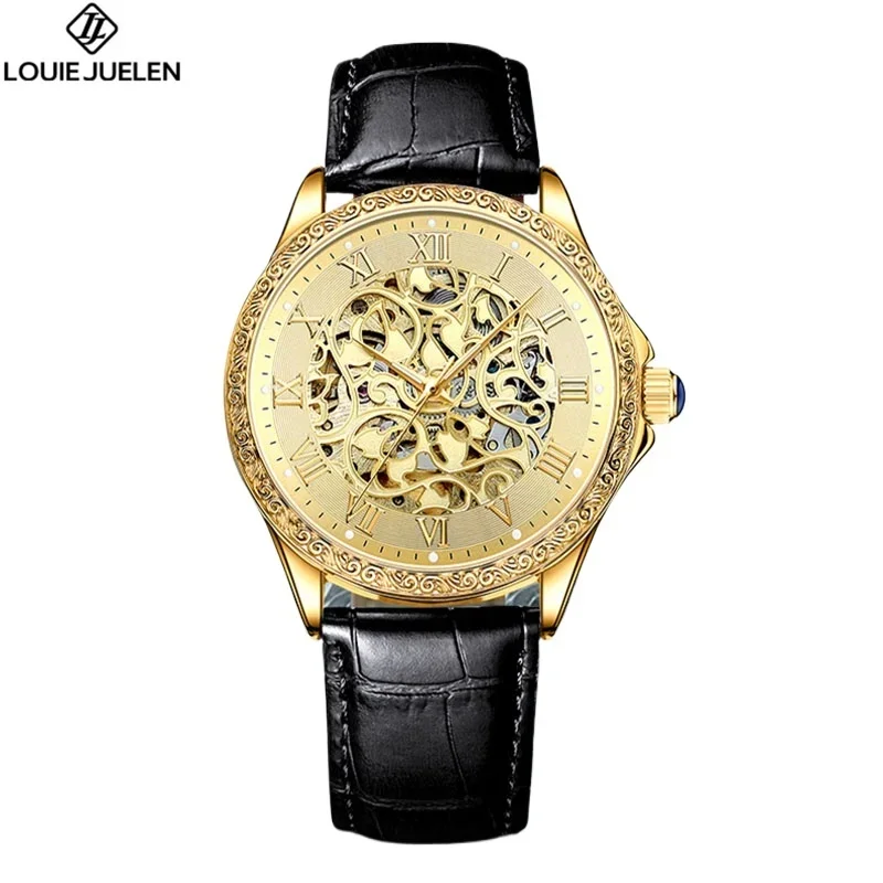 

Golden diamond Mechanical Watch Men Automatic Tourbillon Mens Watches Waterproof Reloj Hombre Leather Male Clock 3D Wristwatch