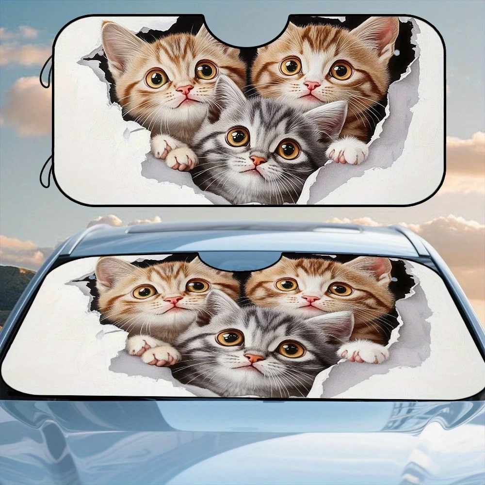 

1 шт. складной автомобильный солнцезащитный козырек с милыми кошками и принтом, материал полиэстер, подходит для большинства автомобилей, идеально подходит для длинных водов и