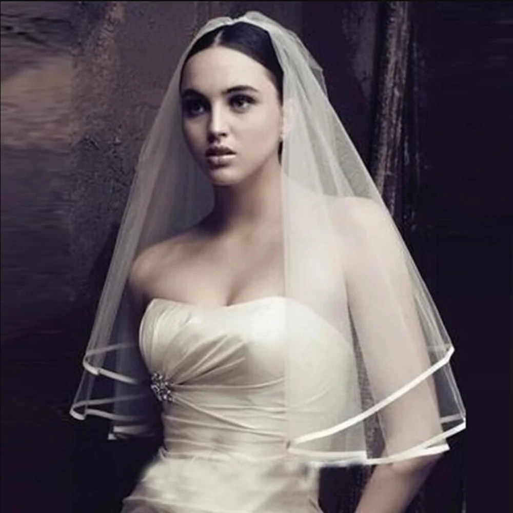 Velos de novia de una capa, accesorio de boda de 2020 cm, borde satinado de tul blanco asequible, venta al por mayor, 120