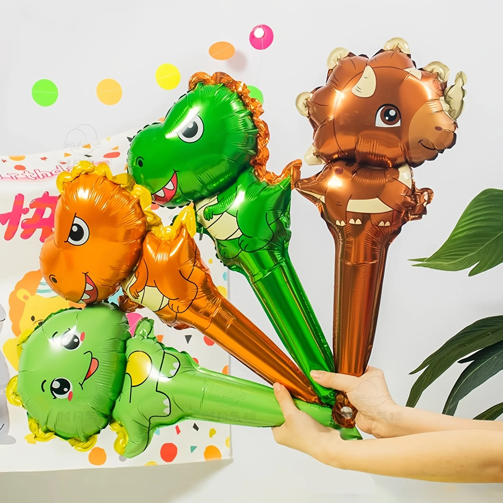 20pcs Dinosaur Balloons Handheld Stick Cartoon Dinosaur Foil Balloons Birthday Party Decorations Festival Supplies Photo Props