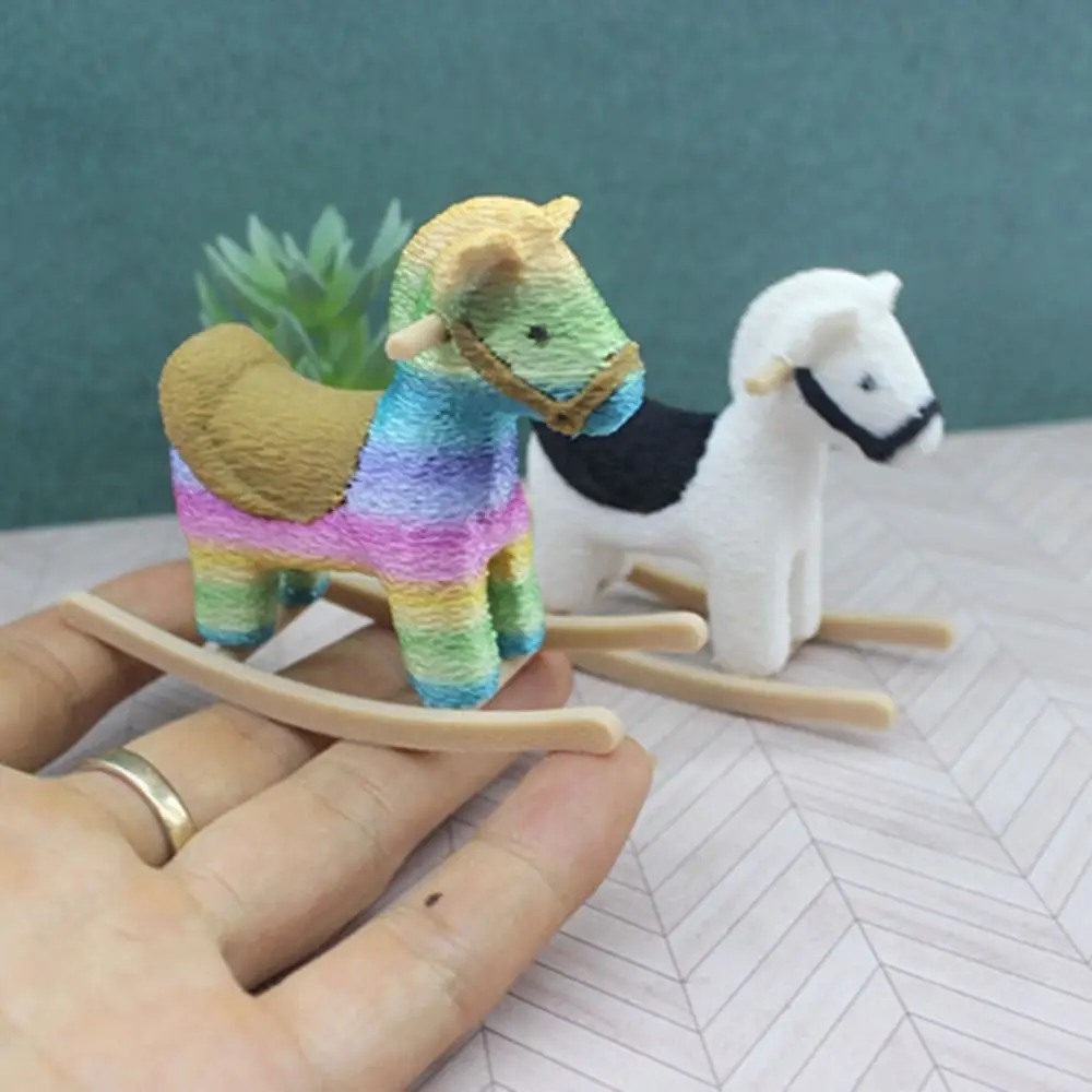 Creative 1/12 Dollhouse Mini Trojan Horse Realistic Funny Rocking Horse Chair Mini Portable Kid Toy