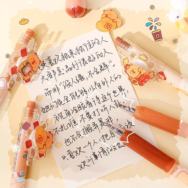 Kawaii การ์ตูน Capybara กดปากกาเจล Quick-Drying Neutral ปากกาเขียน Smooth ปากกาอุปกรณ์สํานักงานเครื่องเขียนนักเรียนของขวัญ