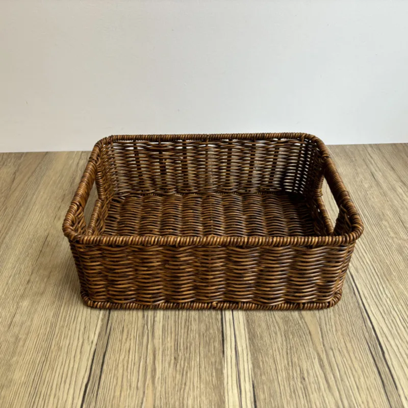 صندوق تخزين منسوج يدويًا سلة كبيرة مستطيلة أشتات منسوجة منظم للنزهات صندوق تخزين مستحضرات التجميل أدوات المطبخ المنزلية #4