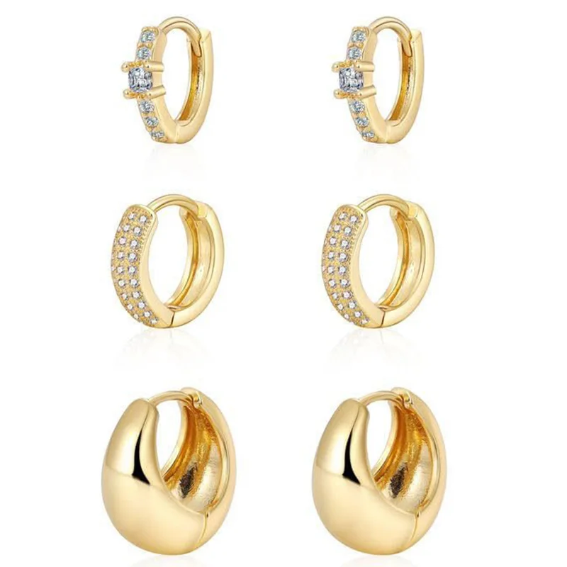 3pcs/Set  Zircon Fashion Earrings Gold-plated Dazzling Elegant High-grade  Daily Wear  Jewelry Gifts for Women Girls image 6