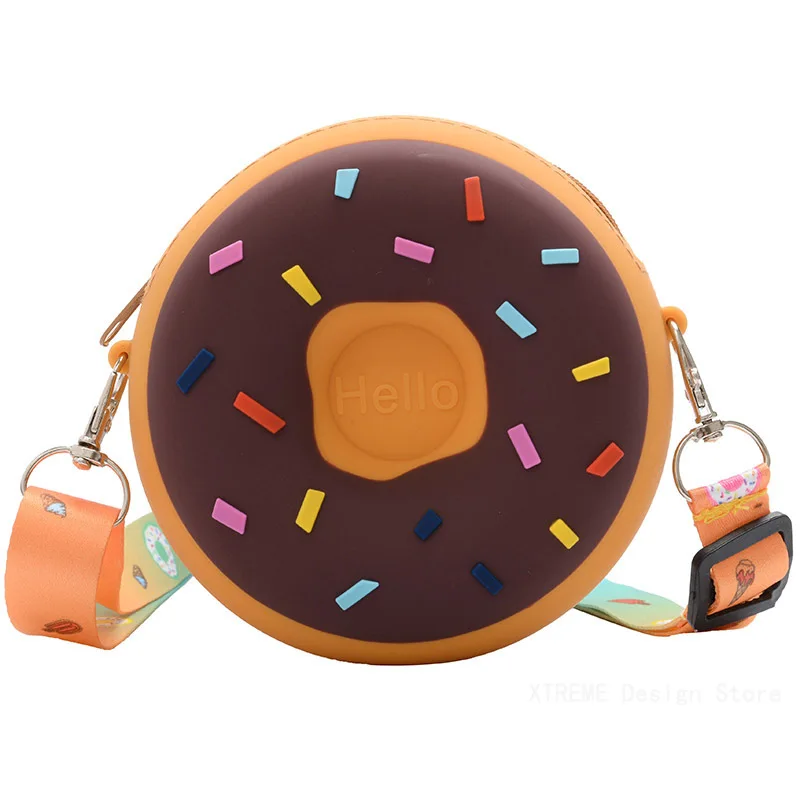 Bolso de hombro pequeño con dibujos animados para niños, bonito y delicioso Donut, bolso cruzado de adorno, redondo pequeño de silicona, mini monedero, carteras pequeñas