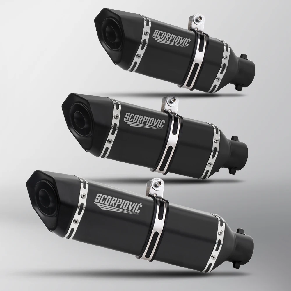 Universal 51MM Black Small Hexagonal 300/370/470MM Tail Section Motorcycle System Exhaust Slip On Muffler