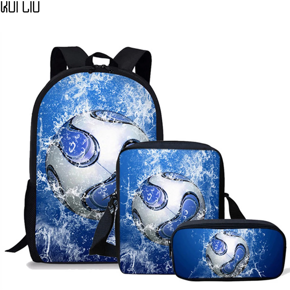 Mochilas escolares com impressão 3D, mochila para laptop, mochila, bolsa de ombro inclinado, estojo para lápis, Ice and Fire Classic, meias foot ball, 3 unidades por conjunto