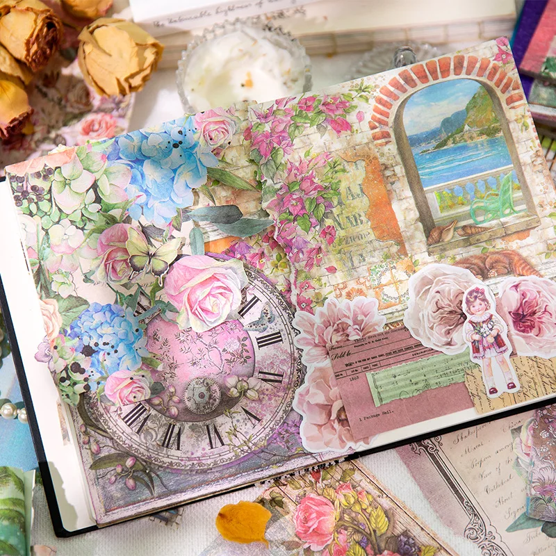 30 Sheets Romantic Manor Series Material Paper Decorative Paper Pads Vintage Junk Journal Retro Art Handbook for DIY Scrapbook