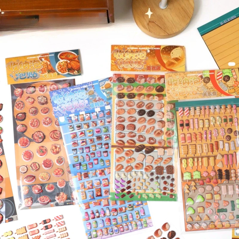 

Kawaii Retro Food Puffy Stickers 3D Soft Cartoon Meal Decals for Journaling Phone DIY Cute Sticker for Scrapbooking Kids Craft