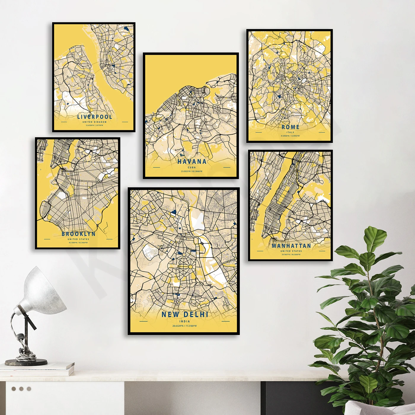 New Delhi Havana Rome Brooklyn Bangkok Edmonton Manhattan Manchester Tashkent Nashville Montreal. City Color Map Poster