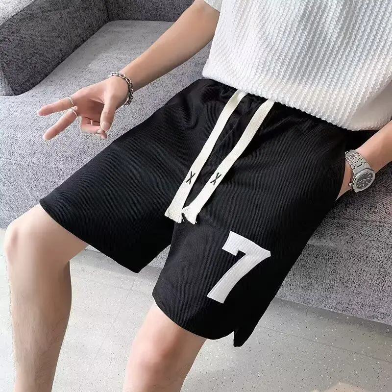 

Summer Casual Sports orts Men's Korean Sle Trendy Five-Quarter Mid-Pants Youthful Beachwear Comfortable Polyester Fiber