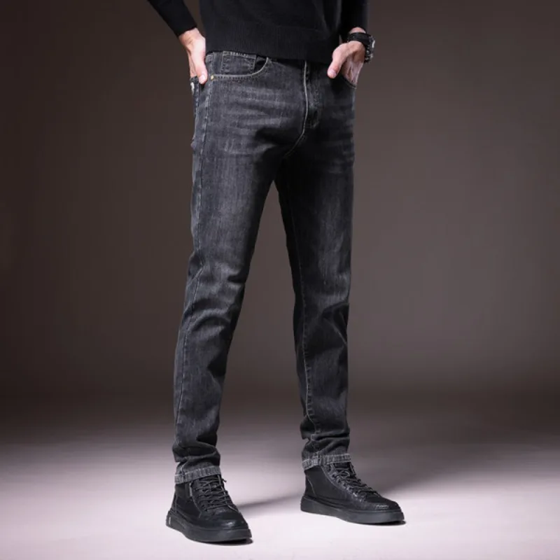 Men's Autumn and Winter Zipper Multi Pocket Button Solid Tie Dye Trousers Straight Sleeve Casual Fashion Formal Denim Pants