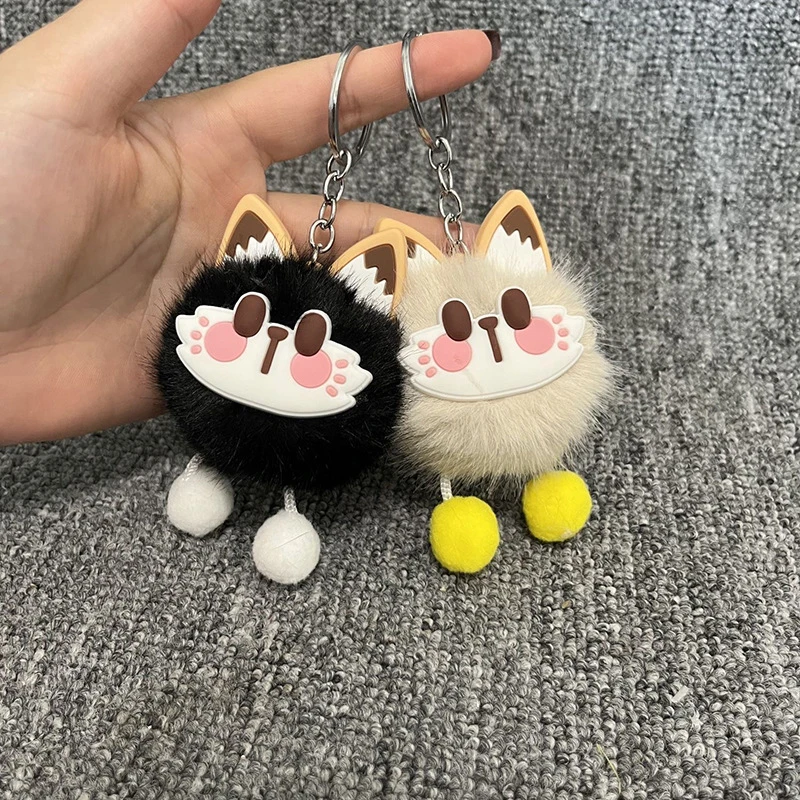 Cartoon Lucky Cat Briquettes Plush Doll Keychain Cute Key Ring Bag Pendant Gift Kids Toys Backpack Decoration Gifts