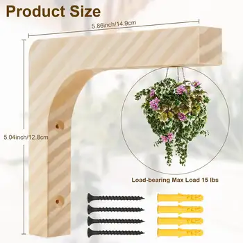 Dřevěný háček na rostliny, nástěnný háček na rostliny pro vnitřní koše, háčky na květinové koše, lucerny do květináčů 8 nejlepší prodej dřevěné nástěnné háčky - №3