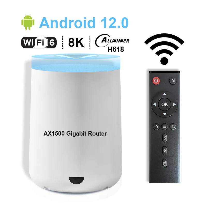 

H618 Smart TV Box Android 12 Allwinner Quad Core Cortex A53 8K Video Support Media Player Set Top Box with WiFi6 Gigabit Router