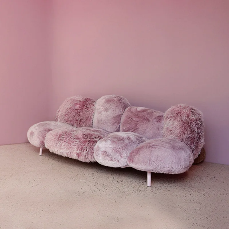 Light luxury three-person sofa small apartment living room simple modern plush straight row fabric sofa combination