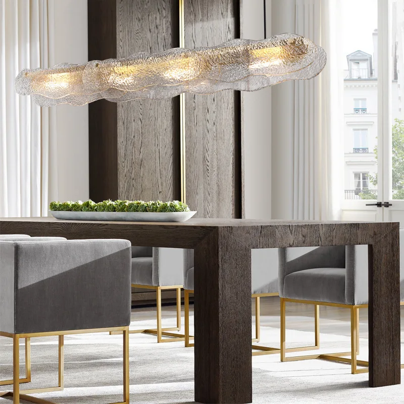 Light luxury long dining table led pendant lamp art water ripple glass dining room gallery decoration hanging light fixtures