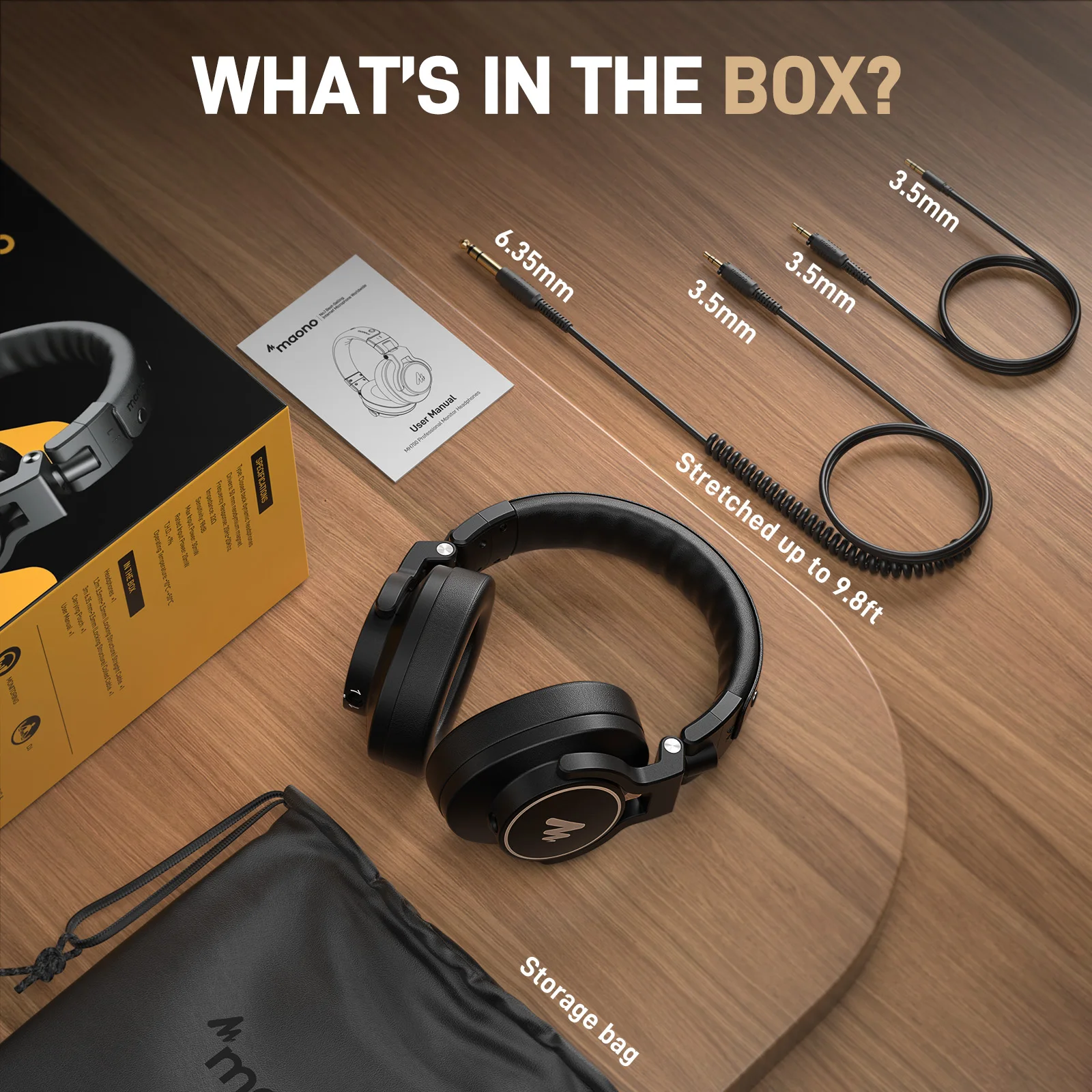 MAONO MH700 Studio Monitor Headphones Mixing DJ Headphone 50mm Driver Professional Over Ear Wired Headset for Recording Podcast image 3