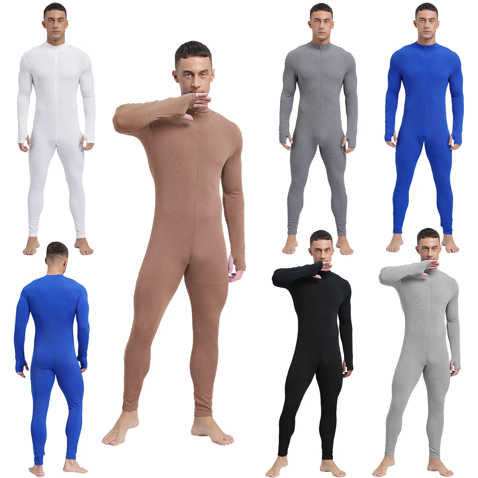 Men Long Sleeves Unitard Tights Undershirs Bodybuilding Wrestling Singlet Leotard Full Jumpsuit Yoga Workout Gymnastics Bodysuit