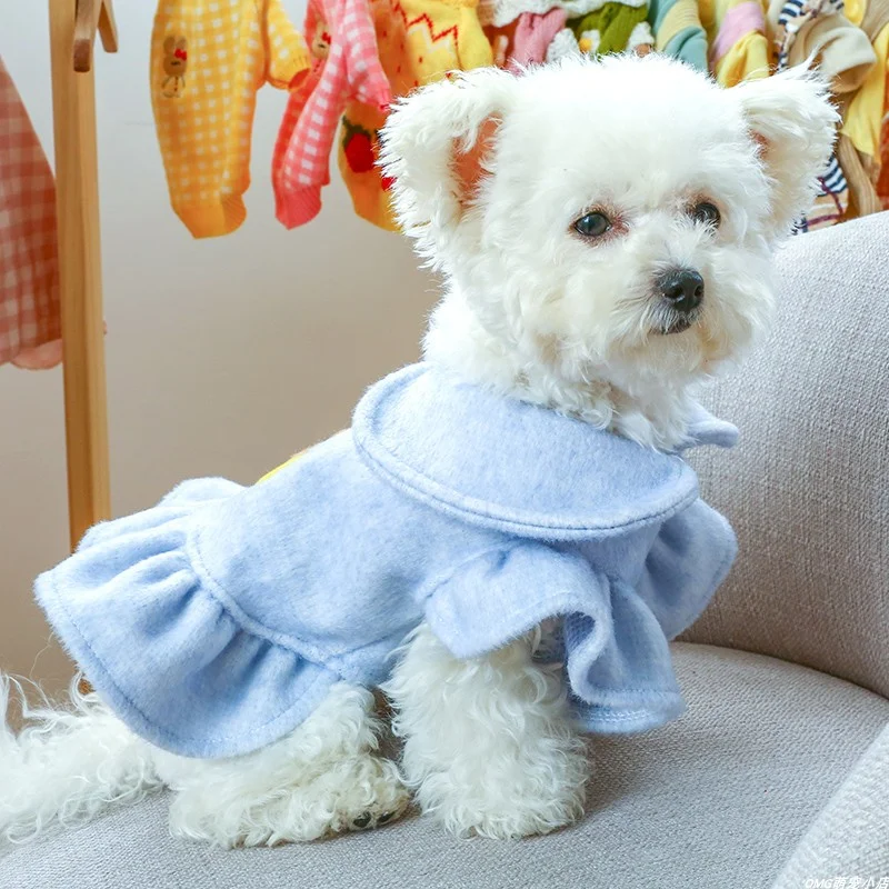 1PC pet clothing for cats in autumn and winter, thickened puppy, blue princess dress suitable for small and medium-sized dogs