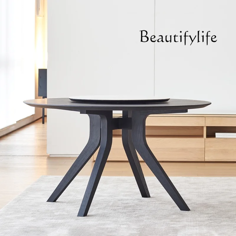 Nordic ash wood round dining table coffee negotiation table household black round dining table modern simplicity