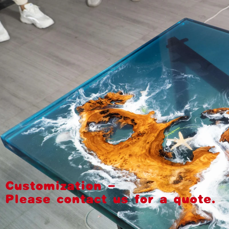 

custom.Luxury Wooden Dinning Room Coffee Table with Ocean Scenery Top River Epoxy Resin Table