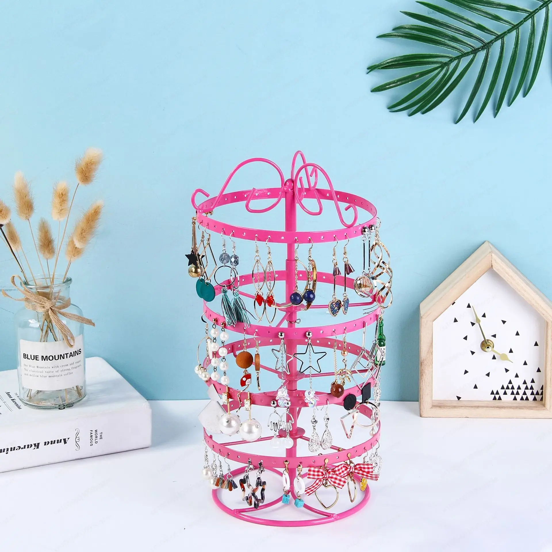 (excluding Jewelry) Wrought Iron Four-layer Rotating Jewelry Rack, Jewelry Rack, Earring Rack, Stud Earrings, Bracelet