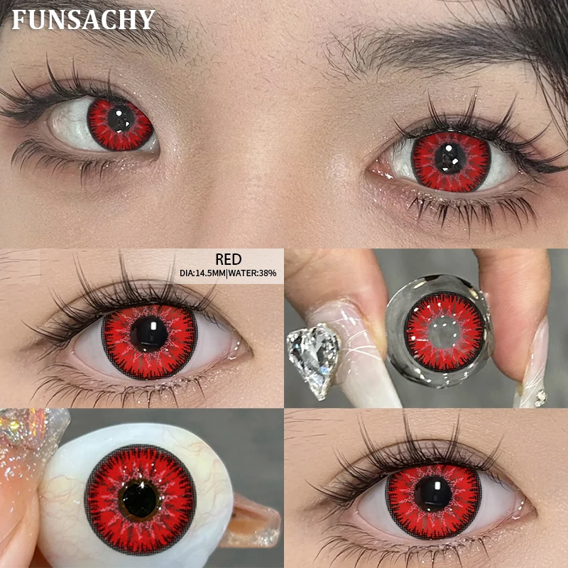 FUNSACHY 1 Paar rote Cosplay-Kontaktlinsen für Augen, Vampir, schwarz-weiße Linsen für Halloween, Augen-Make-up, Augenkontakte, Schönheitslinse