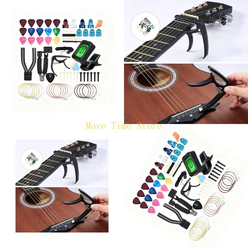 92ME Acoustic Guitar Accessories Pack Including Acoustic Guitar Strings, Tuner, Guitar Capo Restring Tools Set, Guitar Picks