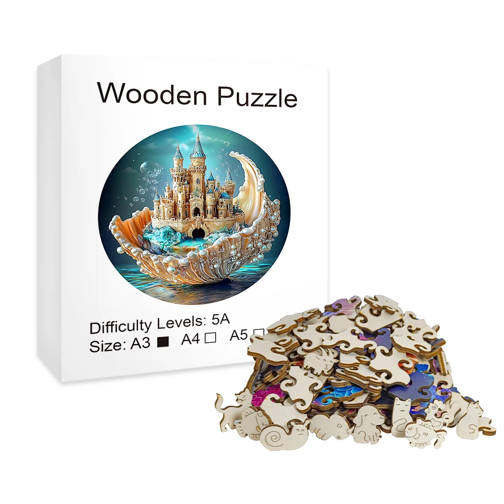 "Shell Castle Wooden Puzzle | Unique Irregular Animal-Shaped Pieces • Creative Handcrafted Decor • Festive Gift, Home Decor & Fa