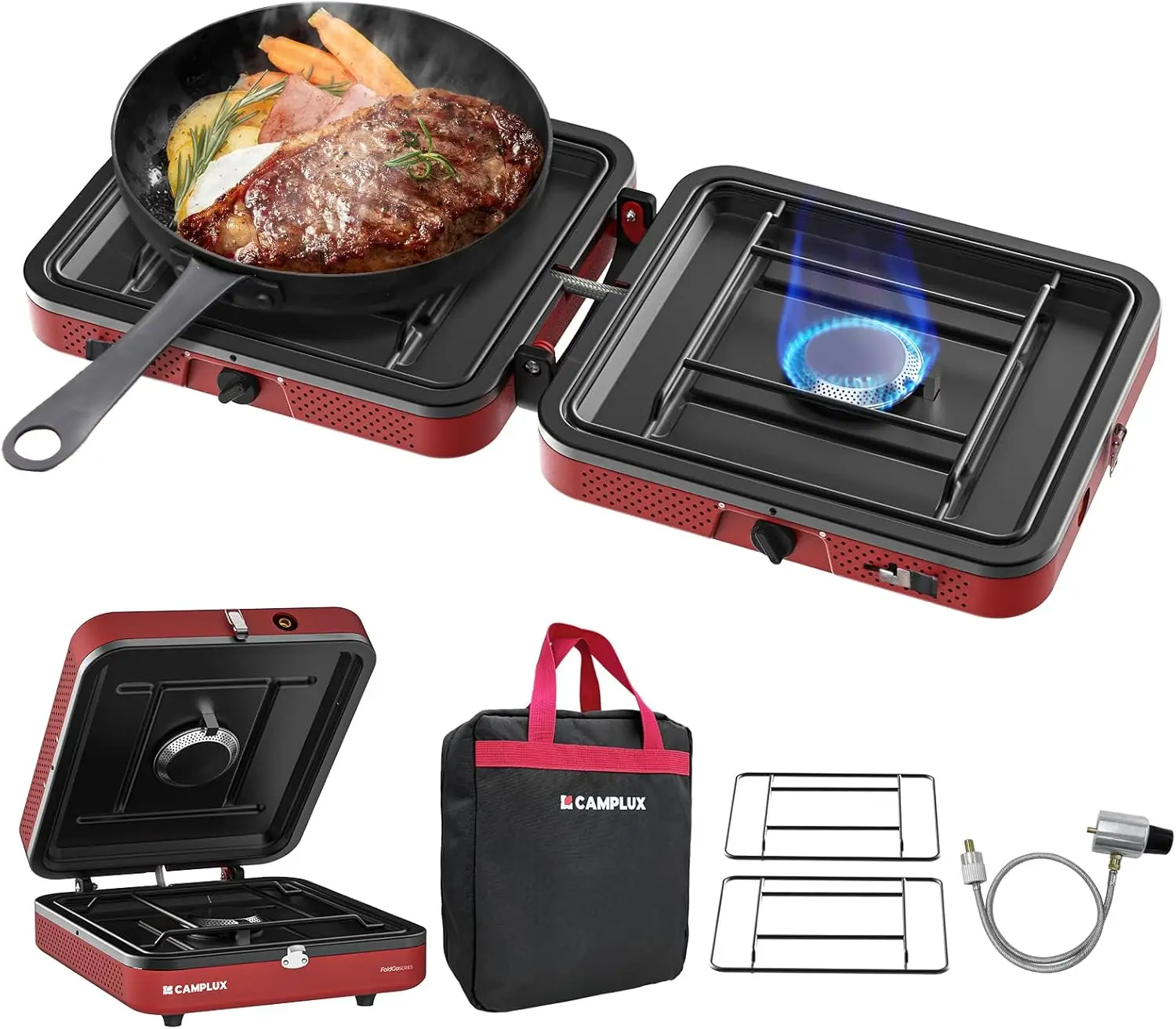 

Портативная походная плита с 2 конфорками, 17,200 БТЕ, складная пропановая плита для приготовления пищи на открытом воздухе с сумкой для переноски, портативная газовая плита с 2