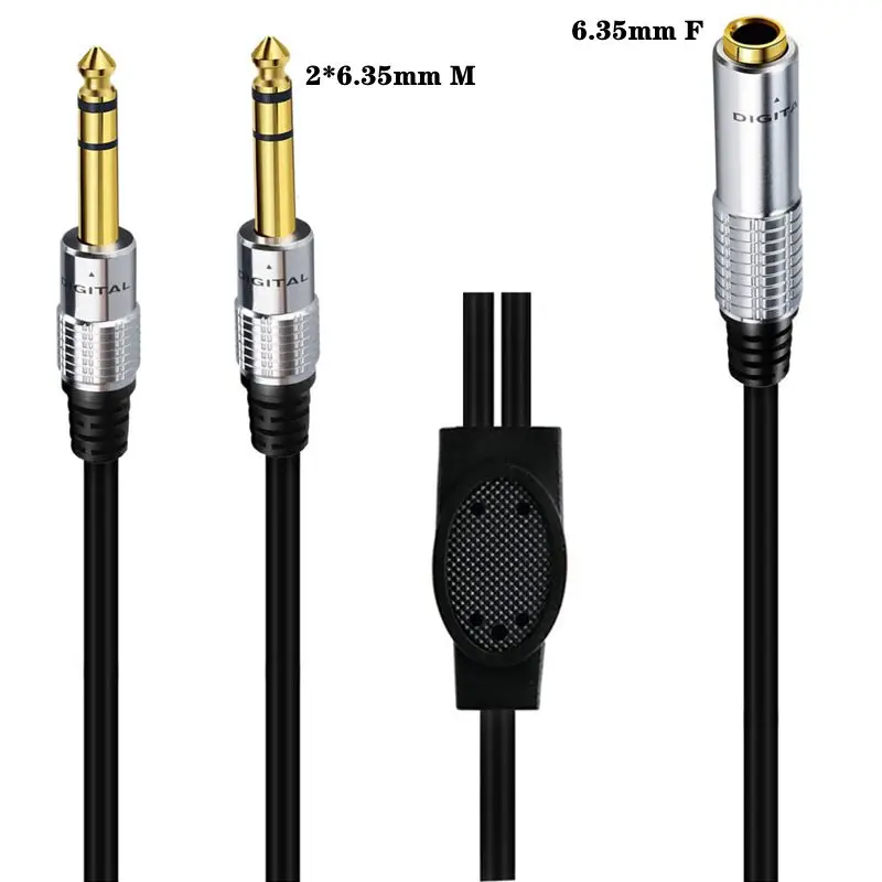 Metal Shell Gold-Plated Head 6.35mm Dual Channel 1/2 Audio Cable, Large Three Core Male Female Y-Shaped Extended Pair Connection