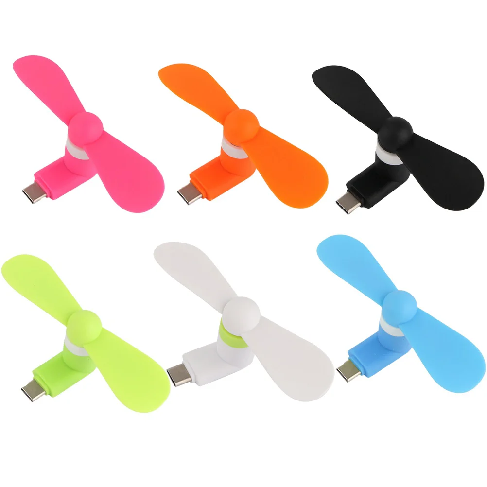 6pcs Phone Mini Fan Type-C Smartphone Fan Portable USB Cooling Fan for Travel Bus Subway (Mixed Color)