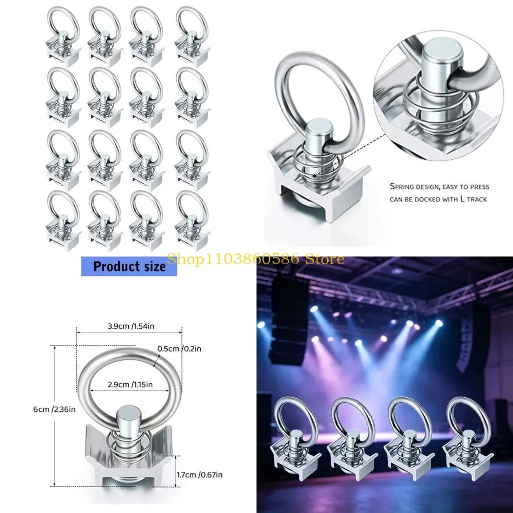 242A Tie-Down Rail Clip for Trailers and Truck Cargo Rails, 16 Piece L Track Single Stud Fitting with Stainless Steel Round