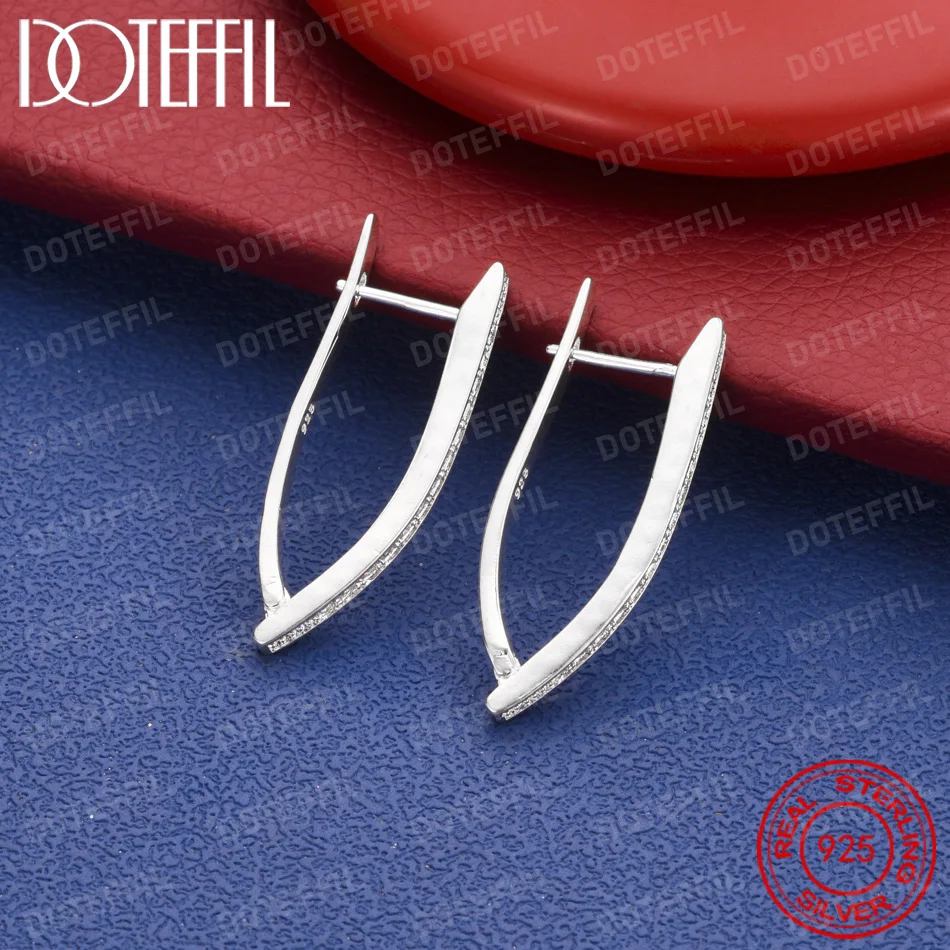 925 Sterling Silver 30mm Delicate V-Shaped Zirconia Earrings for Women, Fashionable Wedding Party Gift Jewelry