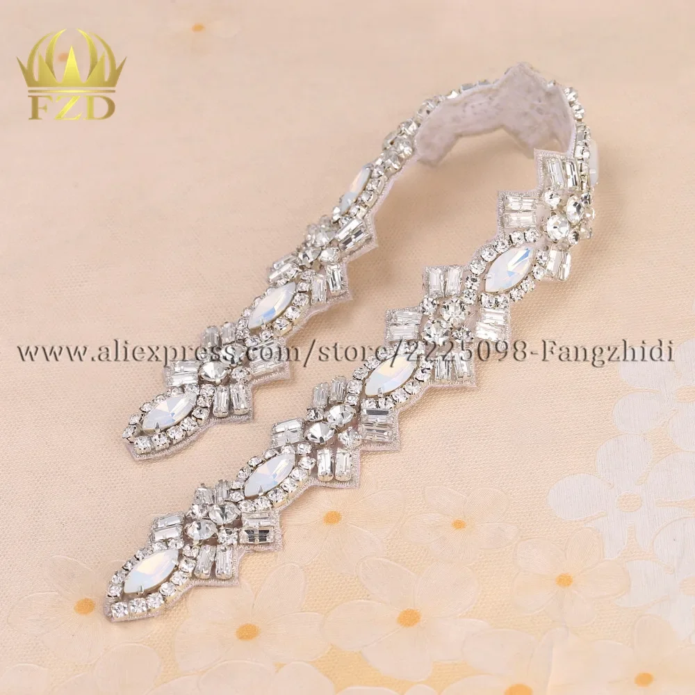 

FZD 10 Pieces Bridal Wedding Beaded Crystal Rhinestones Opal Applique For Sash Bling Belt for Woman Beading Glass Trim FA-1519