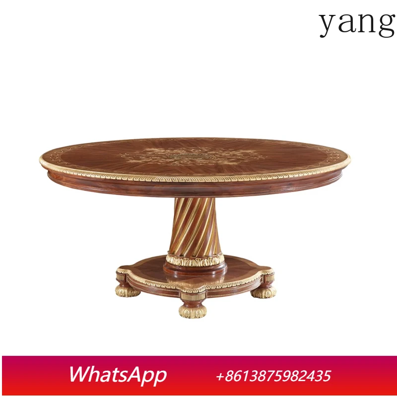 

Yjq American solid wood dining table small apartment living room European retro old carved villa round table