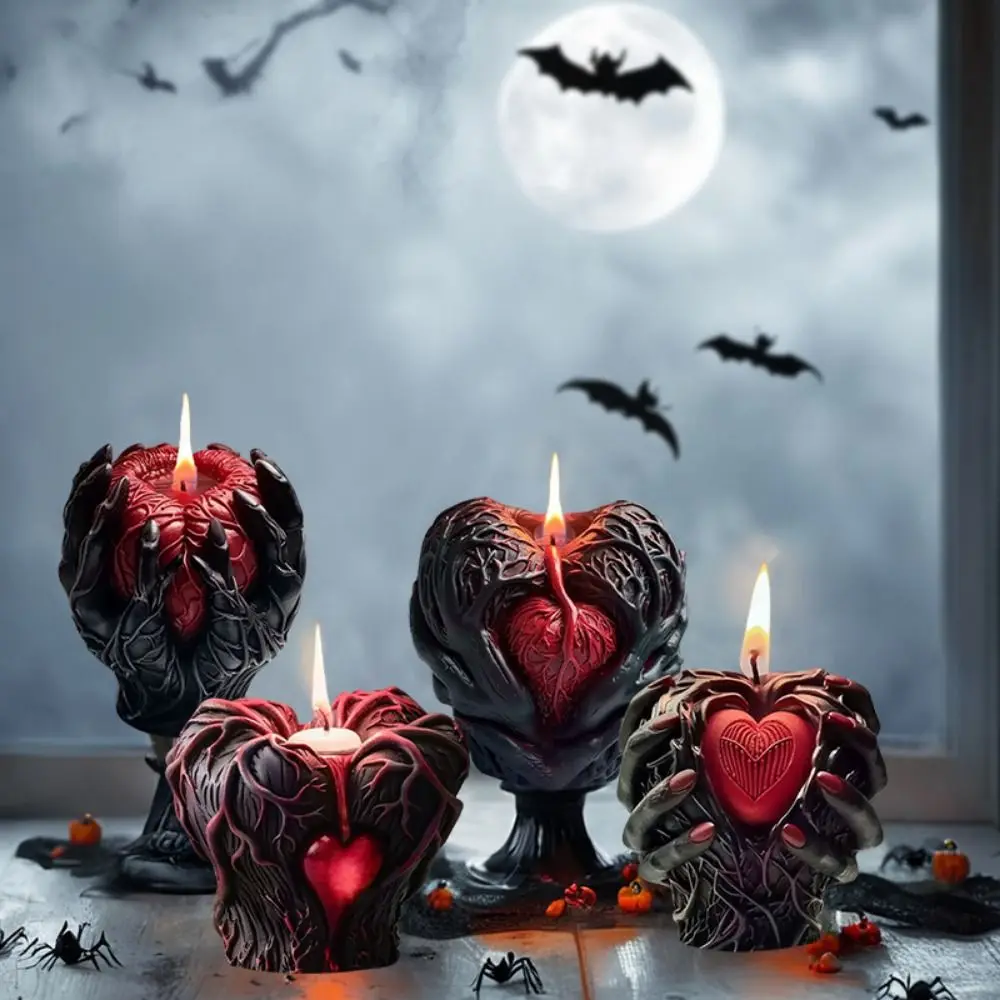 3D Halloween Heart Candle Mold Non-stick Soft Human Heart Silicone Mold Handmade Simulation Hand Holding Heart Candle Mold