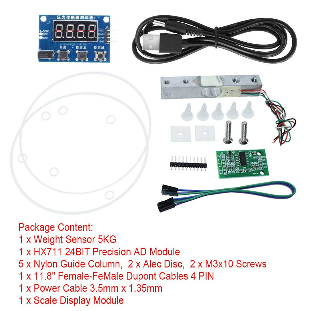 HX711 Weight Sensor Module Kit Digital Load Cell Weight Sensor A/D Module 5KG Scale for , Scale Display