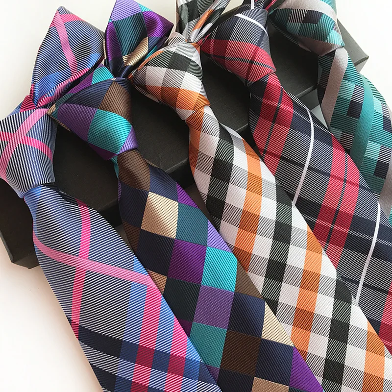 

Fashion Plaid Polyester Jacquard Neckties New Formal Business Tie 1200 Pin 8cm Self-Tied for men