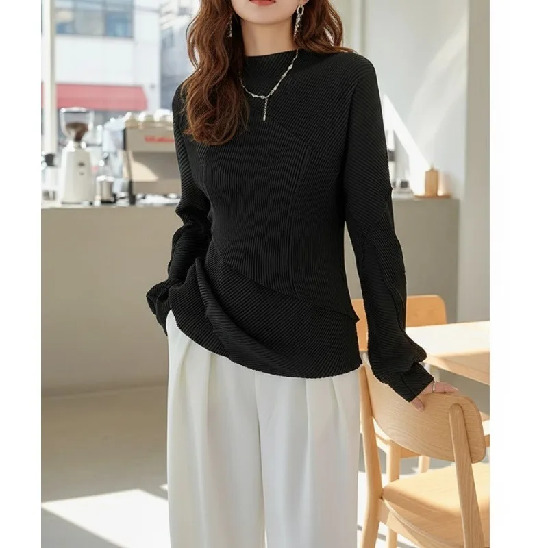 

Miyake Pleated T-shirt Plisse Casual 2026 Spring New Long-sleeved T-shirt Fashion High-end Solid Color Thin Design Sense of Tops