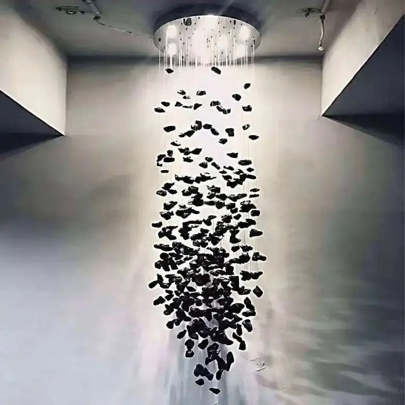 Personalized custom luxury chandelier design black stone color crystal chandelier hotel lobby villa stair light