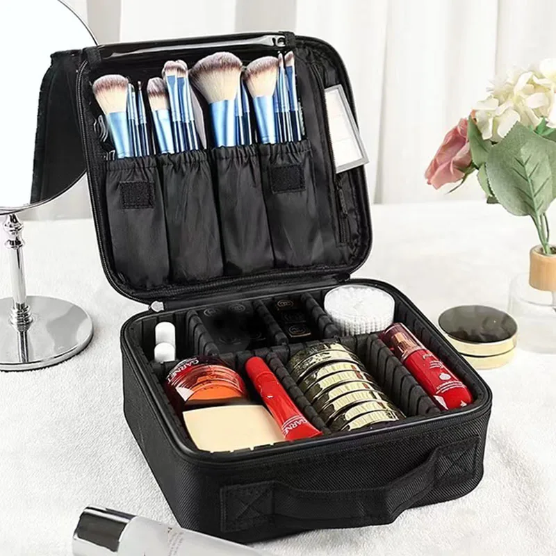 Makeup Bag Train Case Makeup Cosmetic Bag Organizer Portable Artist Storage Bag With Adjustable Dividers Makeup Brush Case