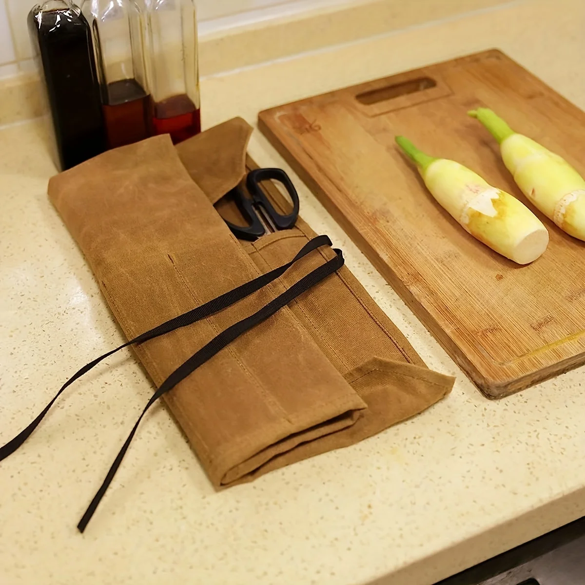 Knife Cases Organizer-Durable Waxed Canvas Construction,Chef’s Knife Roll Bag, Portable Chef Knife Cases with 7 Slots