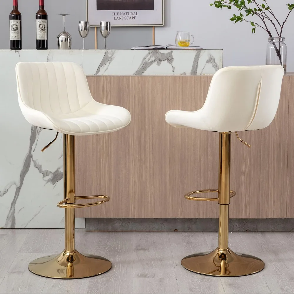 Adjustable Swivel Gold Bar Stools Set of 4, Counter Height with Backs, Modern Velvet Island Chairs for Kitchen Home Decor（Beige）